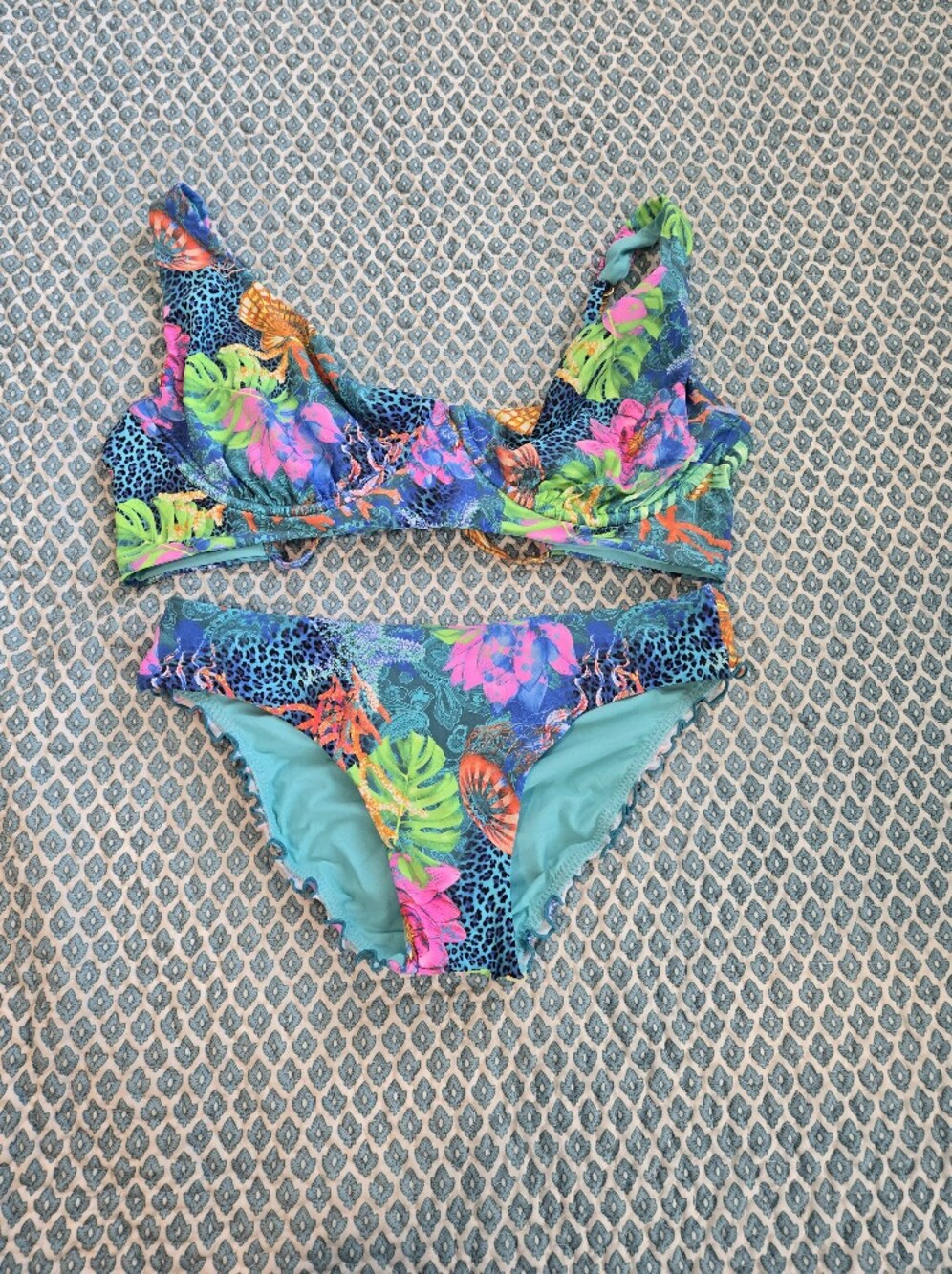 Luli Fama Blue Tropical Floral Womens bikini